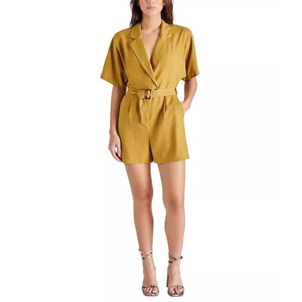 Steve Madden Mustard Yellow Linen Blend Short Sleeve Blazer Romper Size M